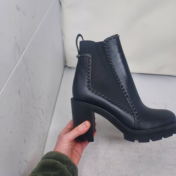 Christian Louboutin Black Out Line Stud Spike Lug Heel Leather Boot - Picture 3 of 11